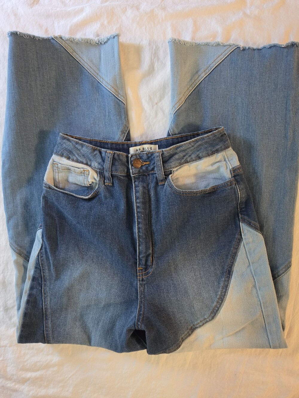 AP BLUE Aphrodite Multi Wash Patchwork High Rise Wide Leg Jeans 5 27